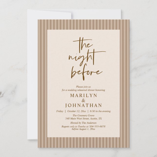 The Night Before Classic Neutral Wedding Rehearsal Invitation (Front)