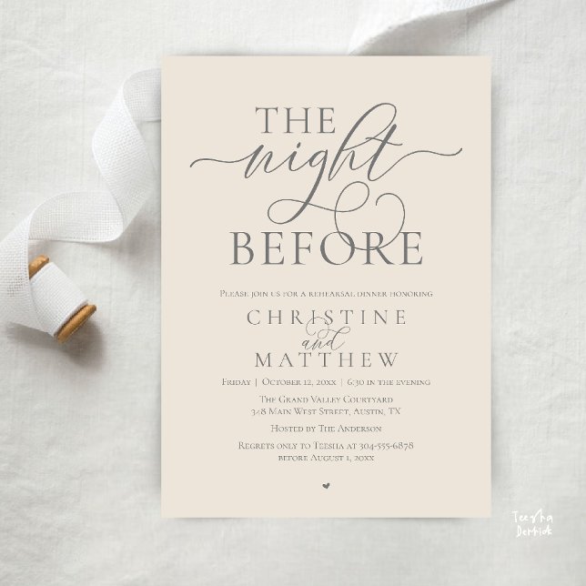 The Night Before, Classy Wedding Rehearsal Dinner Invitation (The Night Before, Classy Wedding Rehearsal Dinner Invitation Card in Cream Grey)