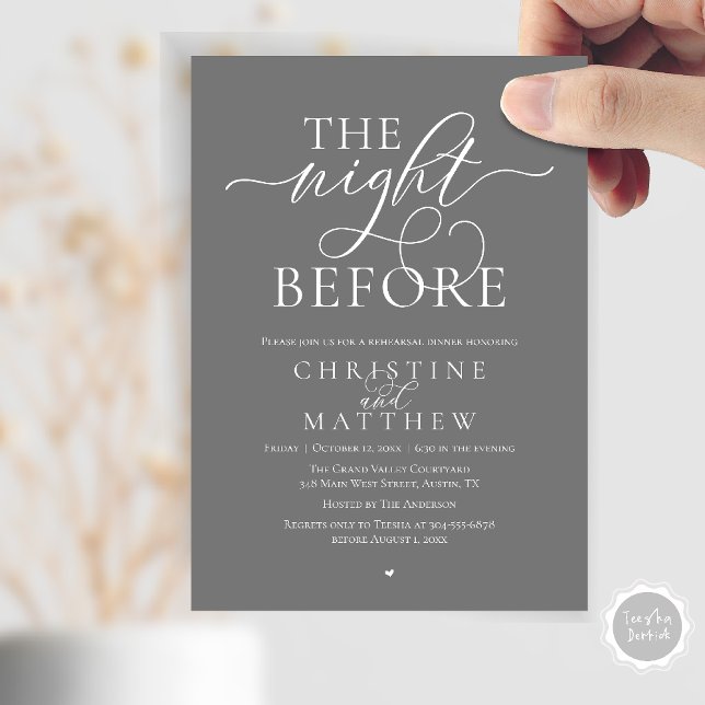 The Night Before, Classy Wedding Rehearsal Dinner Invitation (The Night Before, Classy Wedding Rehearsal Dinner Invitation Card in Dark Grey)