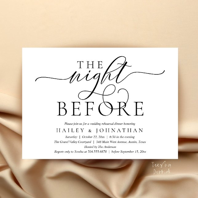 The Night Before, Classy Wedding Rehearsal Dinner Invitation (The Night Before, Classy Wedding Rehearsal Dinner Invitation Card in black and white)