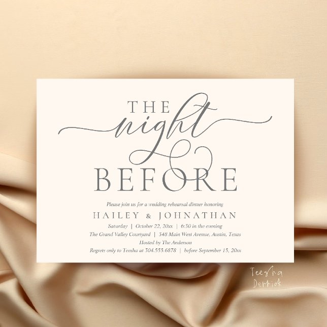 The Night Before, Classy Wedding Rehearsal Dinner Invitation (The Night Before, Classy Wedding Rehearsal Dinner Invitation Card in Ivory Grey)