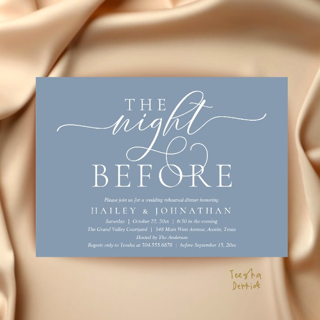 The Night Before, Classy Wedding Rehearsal Dinner Invitation (The Night Before, Classy Wedding Rehearsal Dinner Invitation Card in Dusty Blue)
