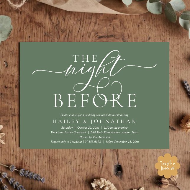 The Night Before, Classy Wedding Rehearsal Dinner Invitation (The Night Before, Classy Wedding Rehearsal Dinner Invitation Card in Sage Green)