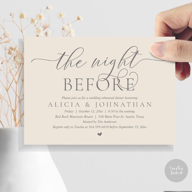 The Night Before, Classy Wedding Rehearsal Dinner Invitation (The Night Before, Wedding Rehearsal Dinner Invitation Card, PDF, Cream Grey)