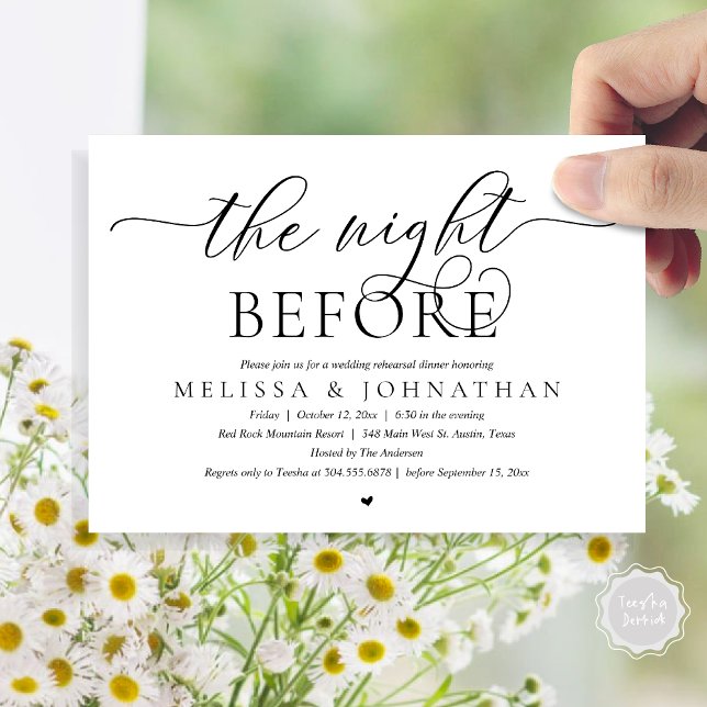 The Night Before, Classy Wedding Rehearsal Dinner Invitation (The Night Before, Modern Wedding Rehearsal Dinner Romance Invitation Card, PDF, Black White)