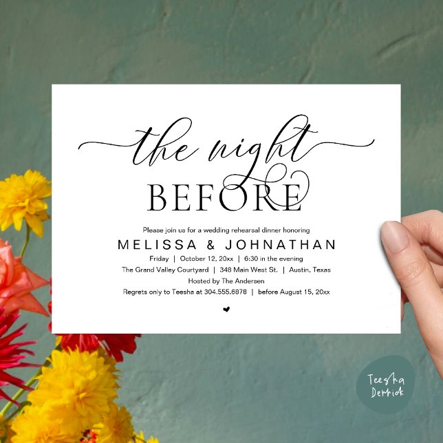 The Night Before, Classy Wedding Rehearsal Dinner Invitation (The Night Before, Classy Modern Wedding Rehearsal Dinner Invitation Card PDF Black White)