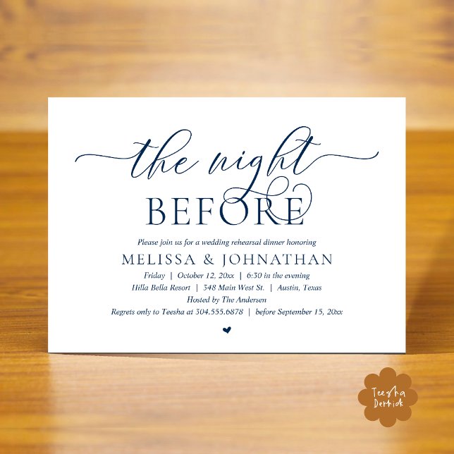 The Night Before, Classy Wedding Rehearsal Dinner Invitation (The Night Before, Classy Wedding Rehearsal Dinner Invitation Card PDF Romantic Navy Blue)