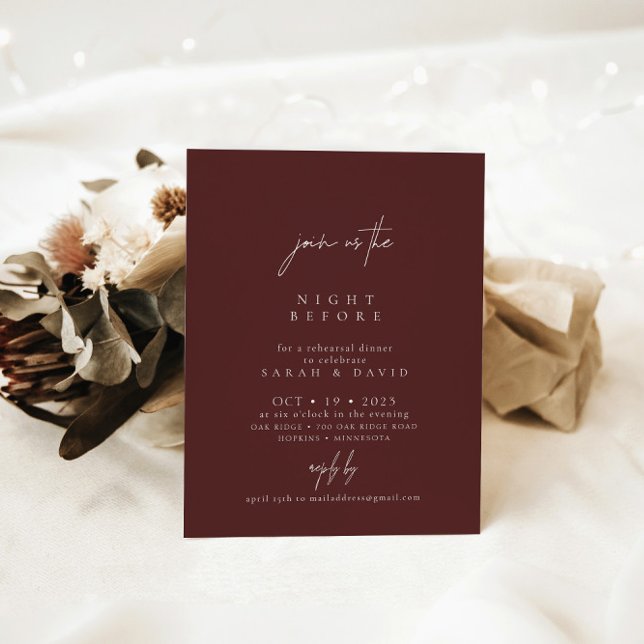 The Night Before Dark Burgundy Rehearsal Dinner Invitation (Creator Uploaded)