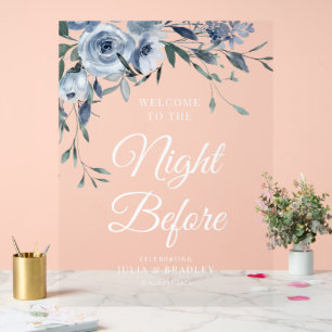The Night Before, dusty blue floral Acrylic Sign