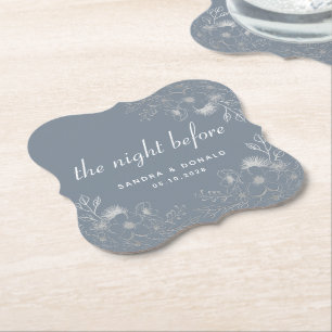 The Night Before Dusty Blue Rehearsal Dinner Paper Coaster