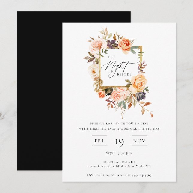 The Night Before Earthy Autumn Floral Invitation (Front/Back)