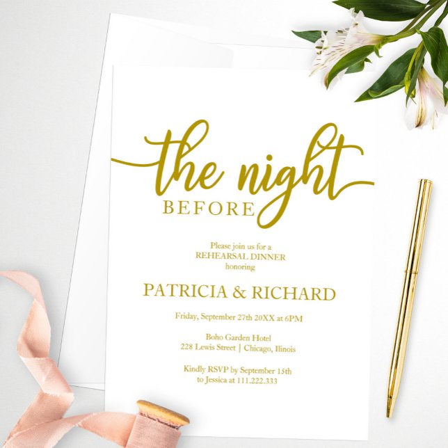 The Night Before Elegant Gold Rehearsal Dinner Invitation (Creator Uploaded)