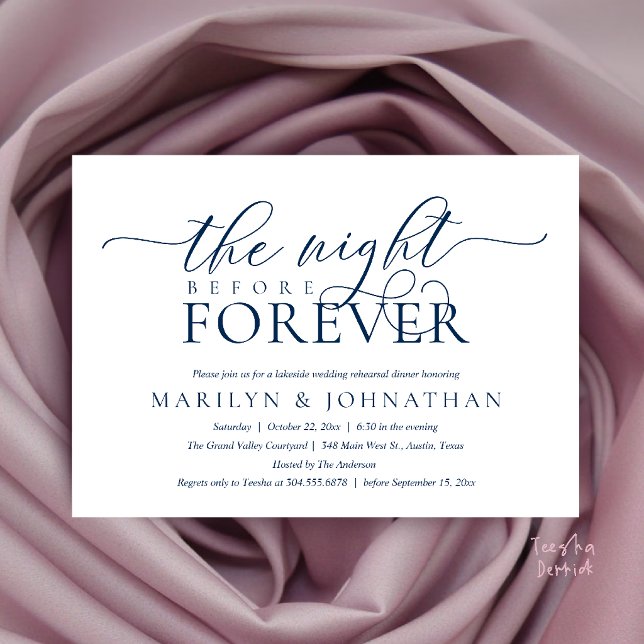 The Night Before Forever, Classy Rehearsal Dinner Invitation (The Night Before Forever, Classy Rehearsal Dinner Invitation Card in Navy Blue)