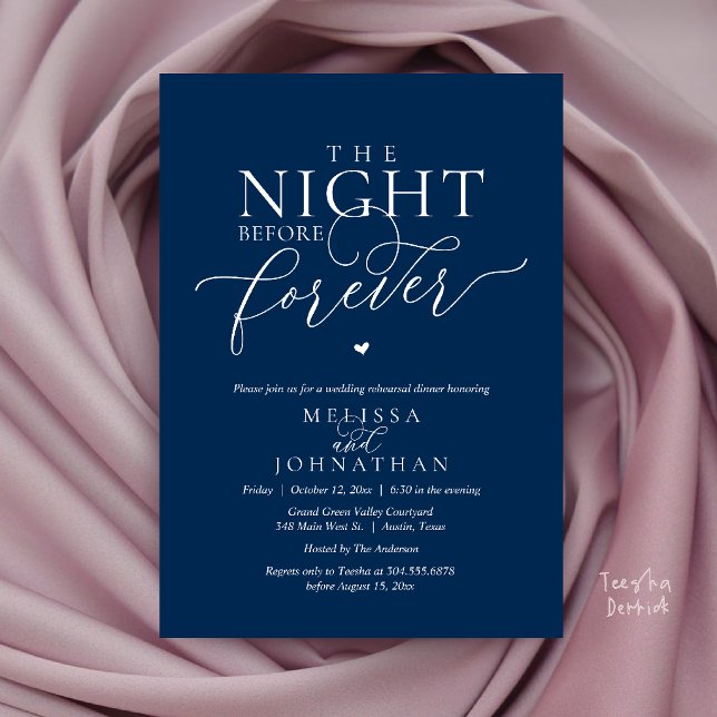 The Night Before Forever Romantic Rehearsal Dinner Invitation (The Night Before Forever Romantic Rehearsal Dinner Invitation Card Navy Blue)