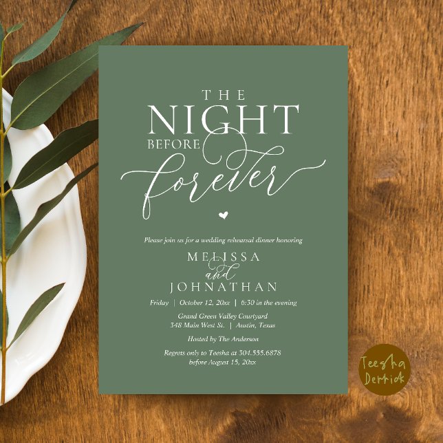 The Night Before Forever Romantic Rehearsal Dinner Invitation (The Night Before Forever Romantic Rehearsal Dinner Invitation Card Sage Green)
