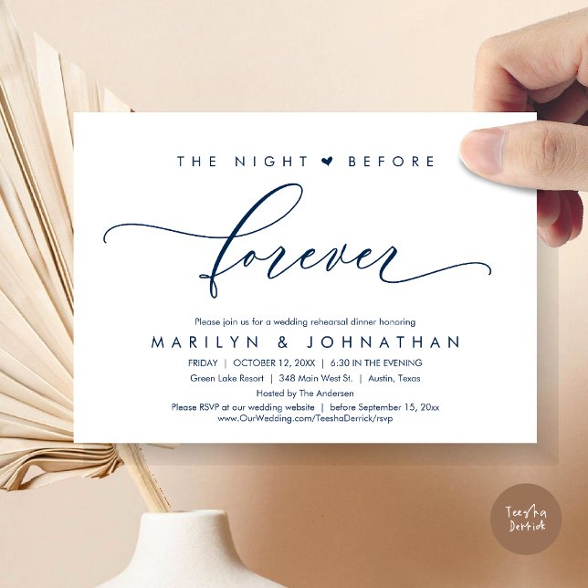 The Night Before Forever Romantic Rehearsal Dinner Invitation (The Night Before Forever, Romantic Wedding Rehearsal Dinner Invitation Card, PDF, In Navy Blue)
