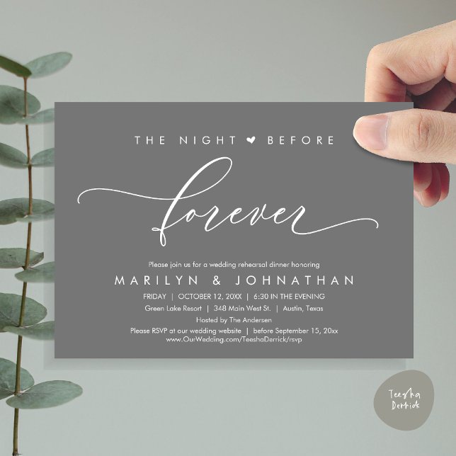 The Night Before Forever Romantic Rehearsal Dinner Invitation (Modern Romantic The Night Before Forever, Wedding Rehearsal Dinner Invitation Card, PDF, Dark Grey)