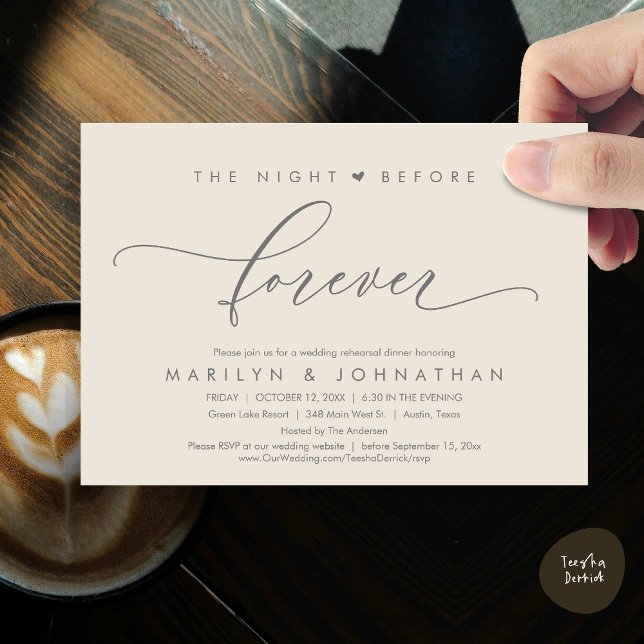 The Night Before Forever Romantic Rehearsal Dinner Invitation (Romantic The Night Before Forever, Wedding Rehearsal Dinner Invitation Card, PDF, Dark Grey Cream)