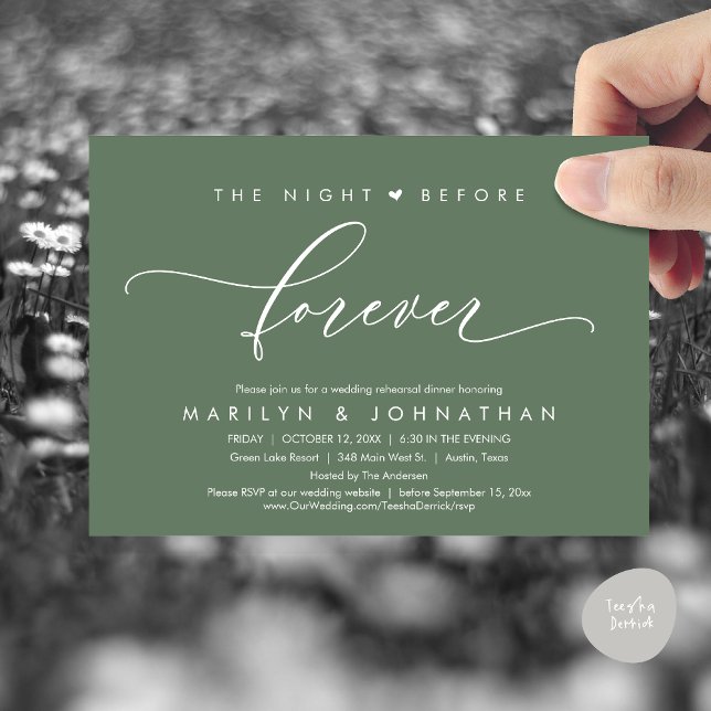 The Night Before Forever Romantic Rehearsal Dinner Invitation (Modern Romantic The Night Before Forever, Wedding Rehearsal Dinner Invitation Card, PDF, Sage Green)