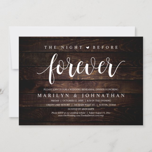 The Night Before Forever, Rustic Rehearsal Dinner Invitation (Front)