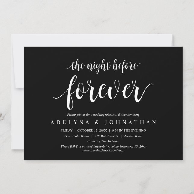 The Night Before Forever, Wedding Rehearsal Dinner Invitation (Front)