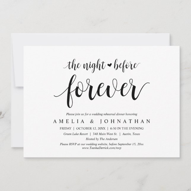 The Night Before Forever, Wedding Rehearsal Dinner Invitation (Front)