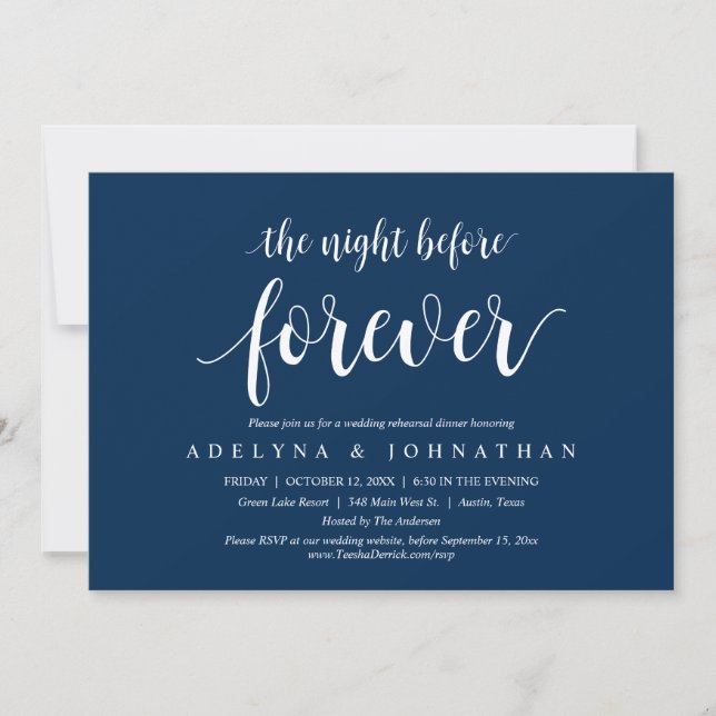 The Night Before Forever, Wedding Rehearsal Dinner Invitation (Front)