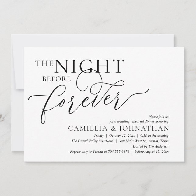 The Night Before Forever, Wedding Rehearsal Dinner Invitation (Front)