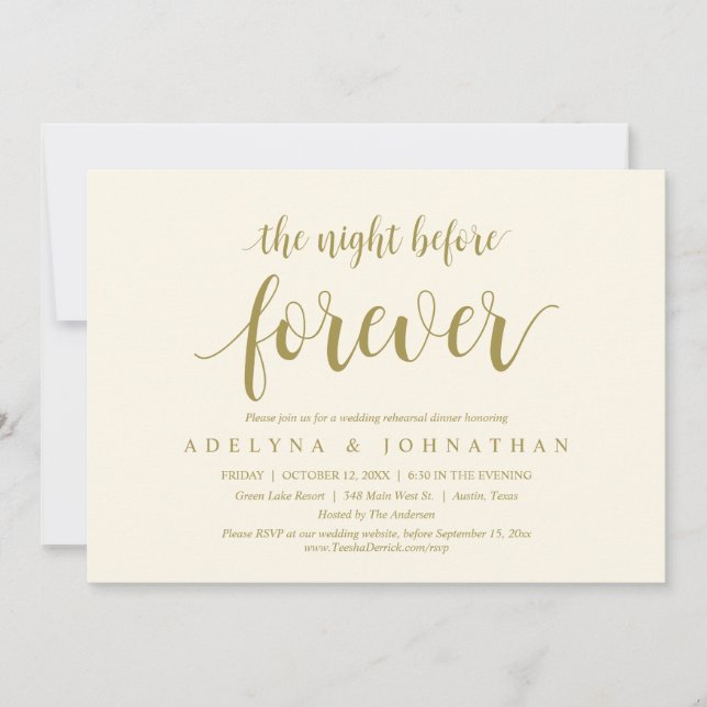 The Night Before Forever, Wedding Rehearsal Dinner Invitation (Front)