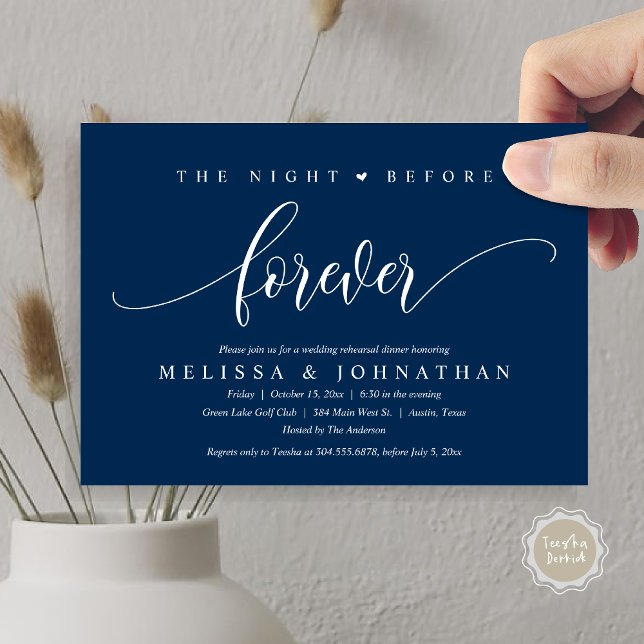 The Night Before Forever, Wedding Rehearsal Dinner Invitation (The Night Before Forever, Modern Wedding Rehearsal Dinner Invitation Card, PDF, in Navy Blue)