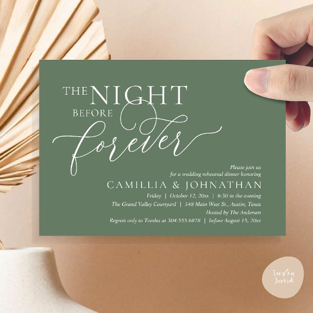 The Night Before Forever, Wedding Rehearsal Dinner Invitation (The Night Before Forever Wedding Rehearsal Dinner Romantic Classy Invites Card PDF in Sage Green)