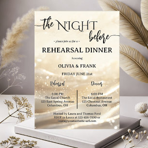 The Night Before Gold Sparkling Rehearsal Dinner Invitation