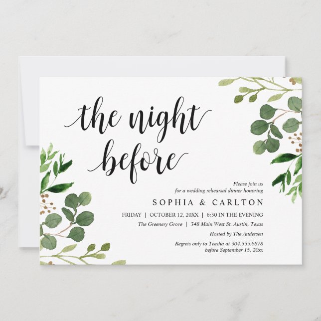 The Night Before, Greenery, Rehearsal Dinner Invitation (Front)