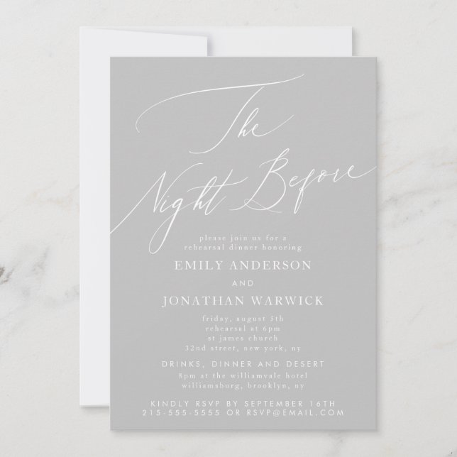 The Night Before Grey Rehearsal Dinner Wedding Invitation (Front)