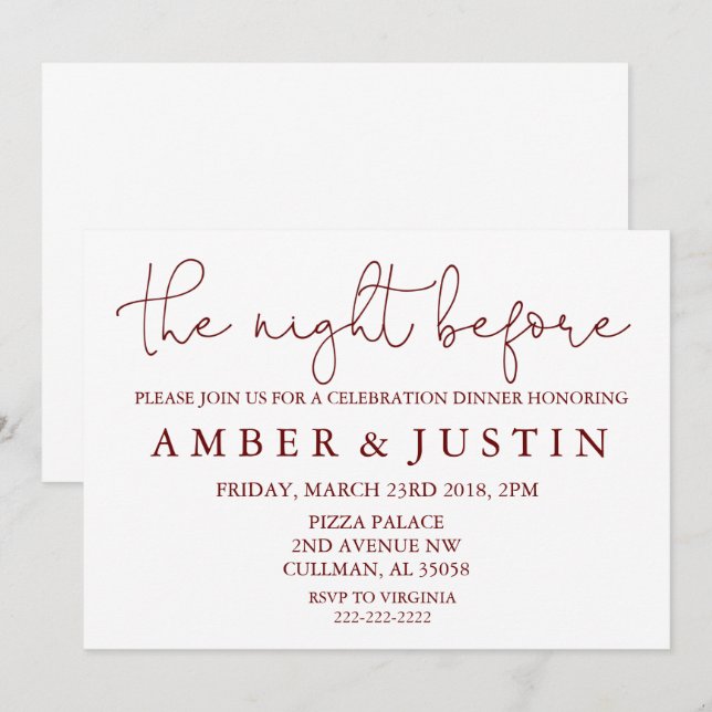 The Night Before | Invitation | Burgundy (Front/Back)