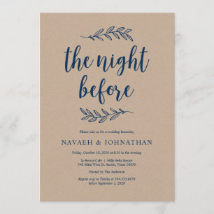 The night before, Kraft Navy Blue Rehearsal Dinner Invitation