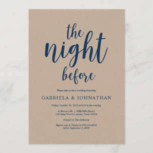 The night before, Kraft Navy Blue Rehearsal Dinner Invitation