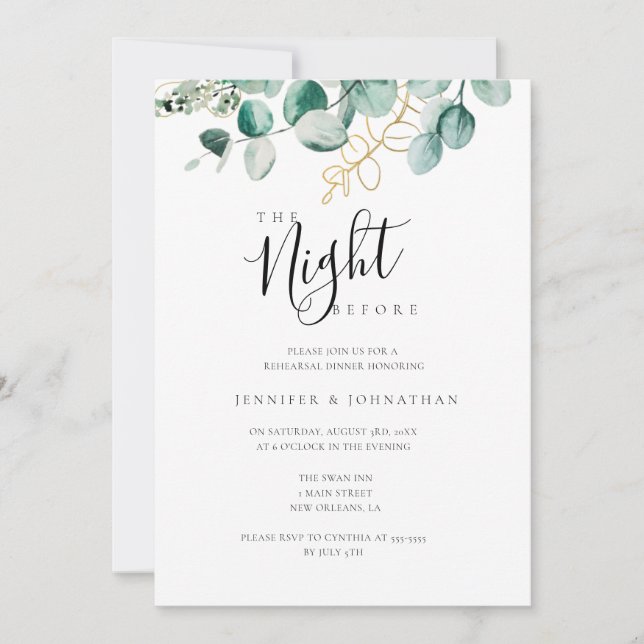 The Night Before Leaf Rehearsal Dinner Invitations (Front)