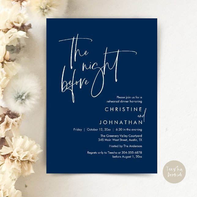 The Night Before, Modern Casual Rehearsal Dinner Invitation (The Night Before, Modern Wedding Rehearsal Dinner Invitation Card in Navy Blue)