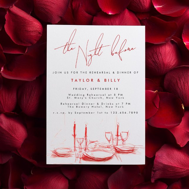The Night Before Modern Red Wedding Rehearsal  Invitation (Creator Uploaded)