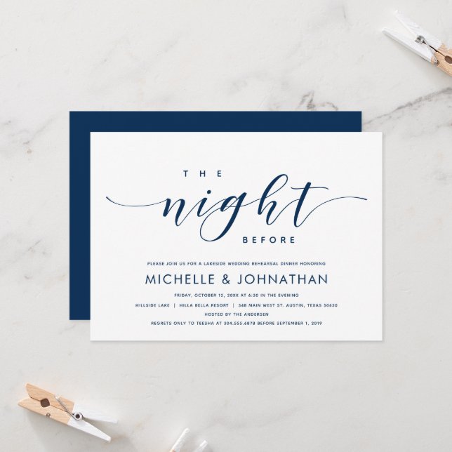 The Night Before, Modern Wedding Rehearsal Dinner Invitation (Front/Back In Situ)