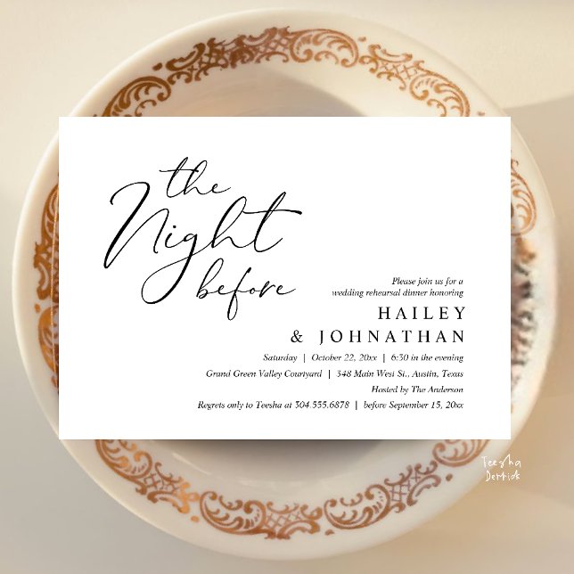 The Night Before, Modern Wedding Rehearsal Dinner Invitation (The Night Before, Modern Romantic Wedding Rehearsal Dinner Invitation Card in Black and White)