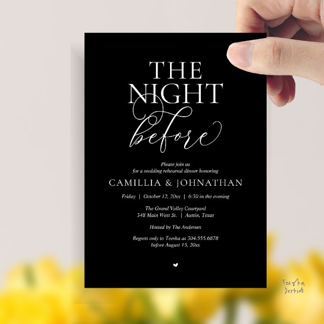 “The Night Before” Modern Wedding Rehearsal Dinner Invitation (“The Night Before” Modern Classy Rehearsal Dinner Reception Invitation Card Black White)