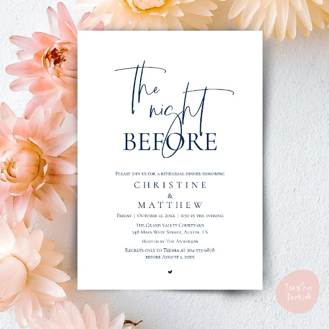 The Night Before, Modern Wedding Rehearsal Dinner Invitation (The Night Before, Modern Wedding Rehearsal Dinner Invitation Card in Navy Blue)