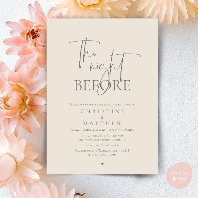 The Night Before, Modern Wedding Rehearsal Dinner Invitation (The Night Before, Modern Wedding Rehearsal Dinner Invitation Card in Cream Grey)