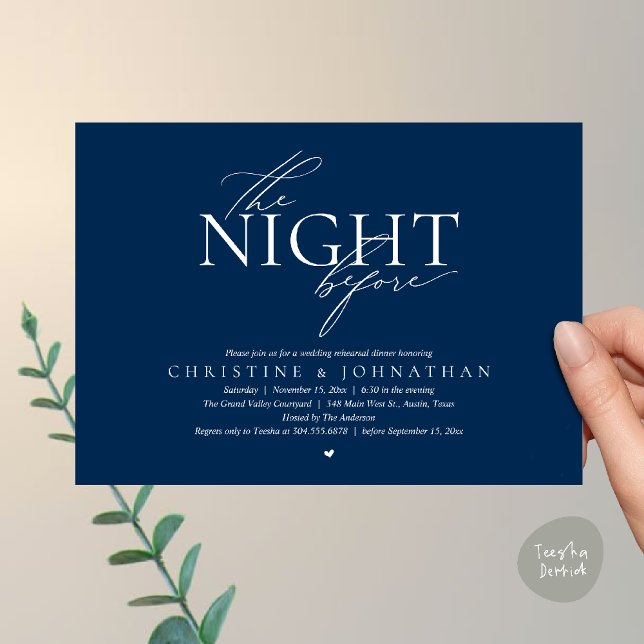 The Night Before, Modern Wedding Rehearsal Dinner  Invitation (The Night Before, Modern Wedding Rehearsal Dinner Invitation Card in Navy Blue)
