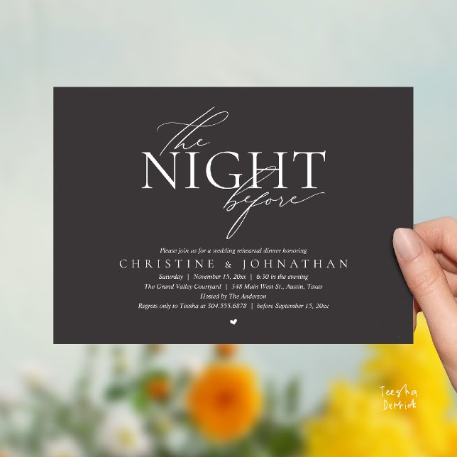 The Night Before, Modern Wedding Rehearsal Dinner  Invitation (The Night Before, Modern Wedding Rehearsal Dinner Invitation Card in Charcoal Grey)