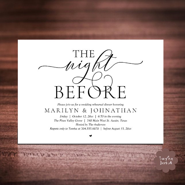 The Night Before, Modern Wedding Rehearsal Dinner Invitation (The Night Before, Modern Romantic Classy Wedding Rehearsal Dinner Invitation Card in black and white)