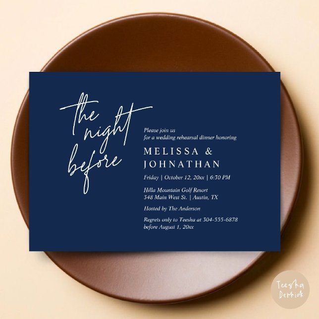 The Night Before, Modern Wedding Rehearsal Dinner Invitation (The Night Before, Modern Wedding Rehearsal Dinner Modern Invitation Card, PDF, in Navy Blue)