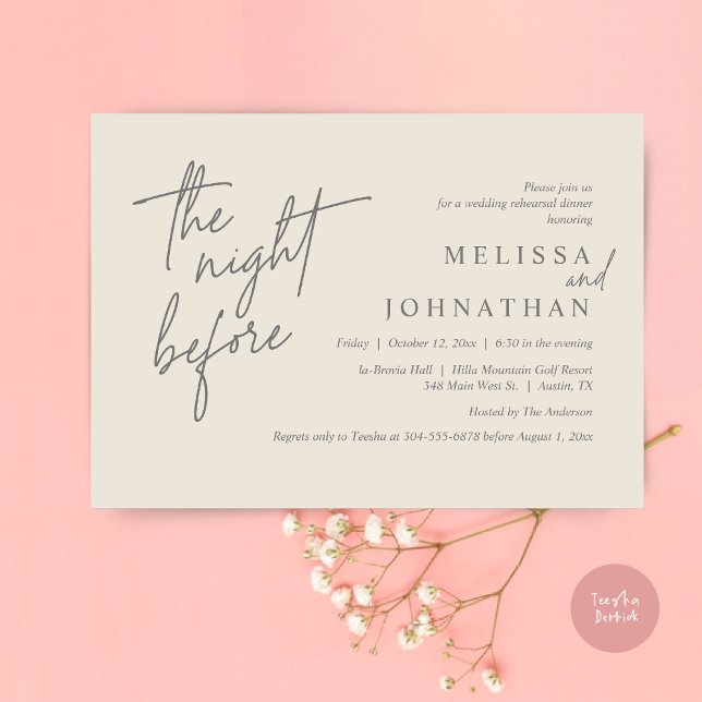 The Night Before, Modern Wedding Rehearsal Dinner Invitation (The Night Before, Modern Wedding Rehearsal Dinner Modern Invitation Card, PDF, in Cream Dark Grey)